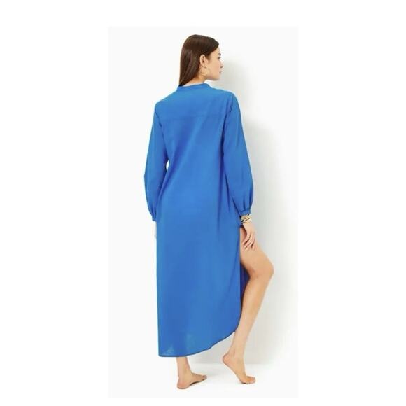 Lilly Pulitzer Vassa Maxi Cover Up Dress Sz Lg Blue Beach Resort Cruise - Picture 2 of 7